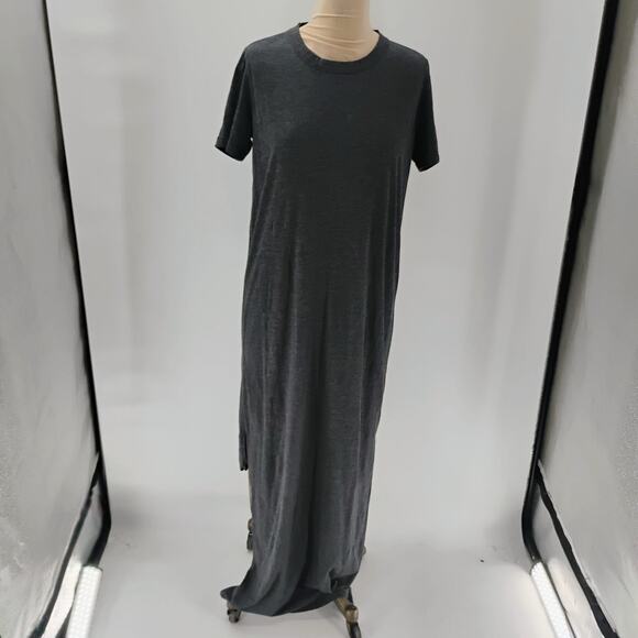 Lunya Restore Long Maxi Dress In Meditative Black Open Back Side Slit Sz M